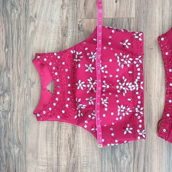 Two piece formal prom bejeweled rhinestone red dress - Picture 10 of 13